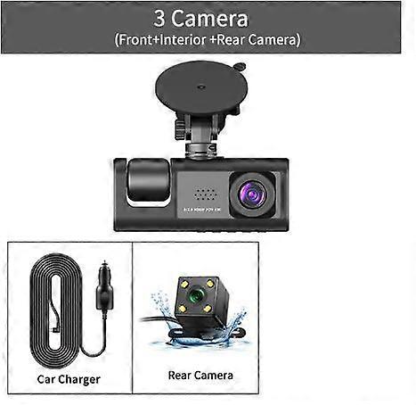 3 Channel Car DVR HD 1080P 3-Lens Inside Vehicle Dash CamThree Way Camera DVRs Recorder Video Registrator Dashcam Camcorder