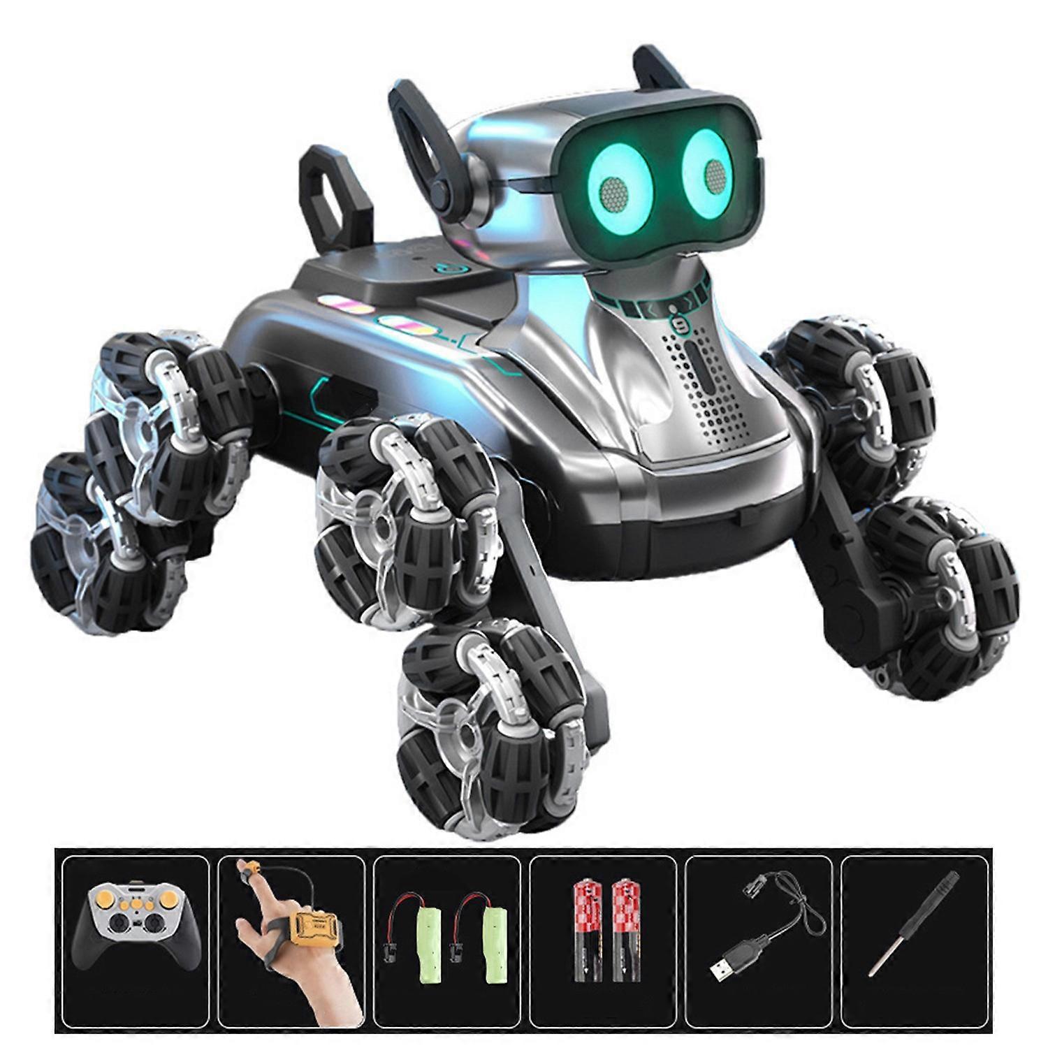 Remote Control Robot Dog Toy with Light Music 8 Wheels Gesture Sensing Interactive Mechanical Dog