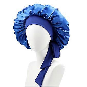 Solid Color Women's Long Hair Sleep Cap With Elastic Ribbon And Satin Lining, Suitable For Tying Hair, Cosmetic Procedures, And Curling Hair