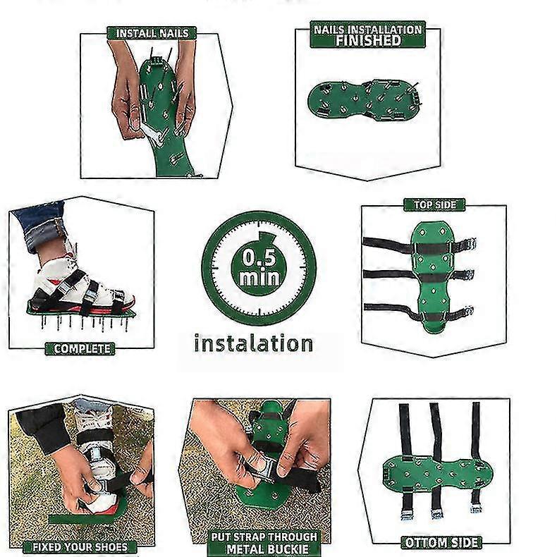 מדשאת גן נעלי Aerator נעליים סנדל ספייק Aeration זוג דשא ירוק ממוסמר כלי רופף נעלי קרקע שחור 30 x 13 ס"מ