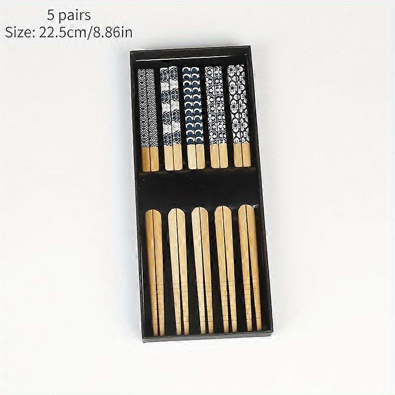 5Pairs Sushi Chopsticks, Bamboo Chopsticks Household Chopsticks, Non-slip Set Tableware Chopsticks, Multi Color Wooden Chopsticks Set, Retro Style Cho