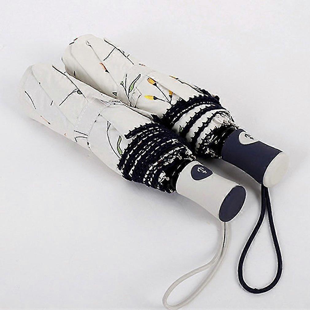 Full-automatic Triple Folding Umbrella Beach Umbrella Flowers Printed Umbrella