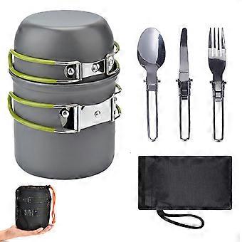 Camping-Kochgeschirr-Sets, Aluminium-Campingpfannen, Outdoor-Kochgeschirr mit faltbarem Besteck, Campingbesteck für 2 Personen, Campingbesteck zum Wandern, Fische