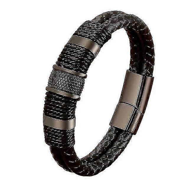 Corda in pelle intrecciata Che avvolge uno stile speciale Classico bracciale in pelle da uomo in acciaio inossidabile Design a doppio strato