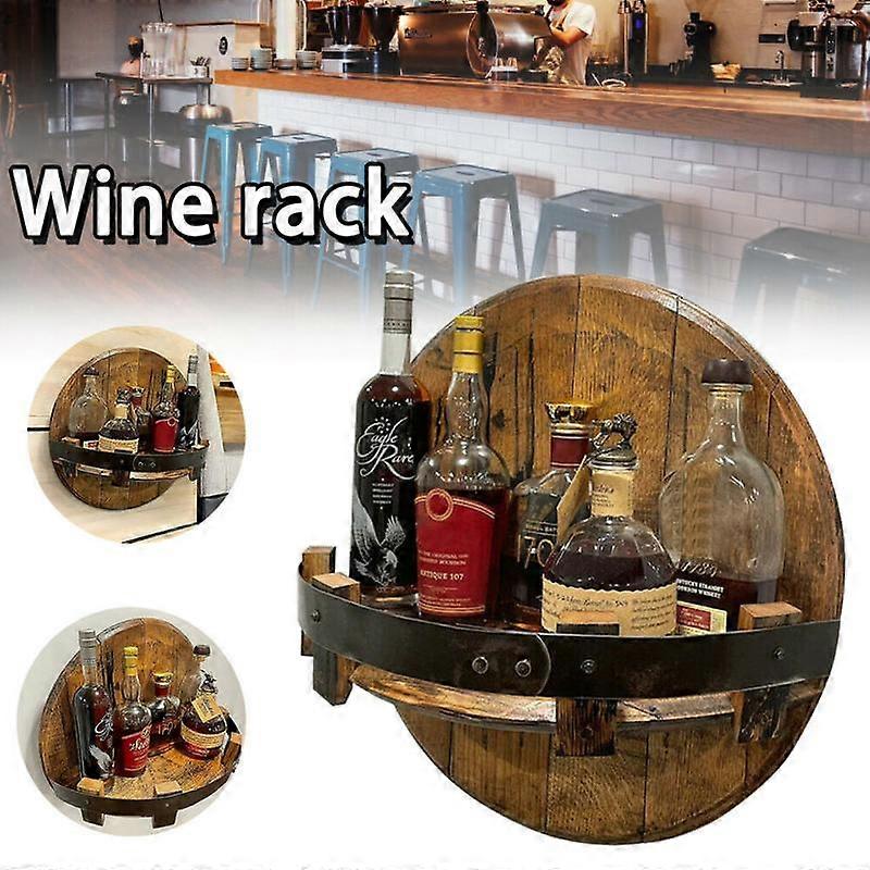 Bourbon Whiskey Barrel Shelf Display Shelves Durable Wine Rack Wall Drink Holder,100% New