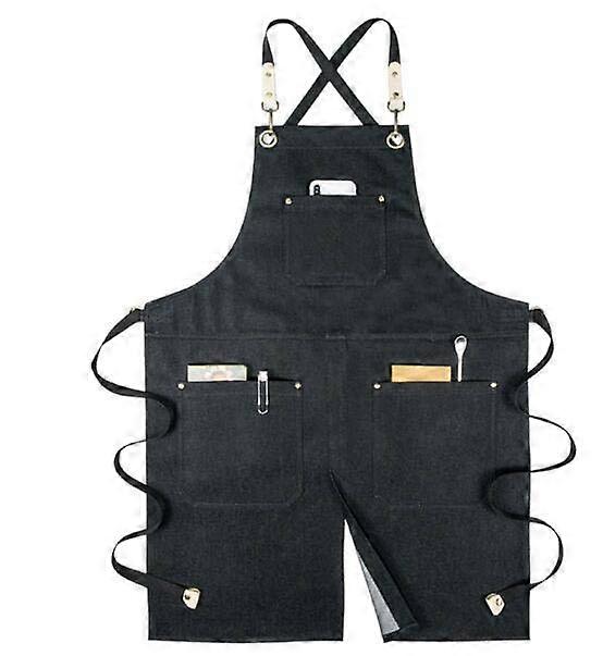 Chef Aprons for Men Women with Large Pockets, One Size(Black), Cotton Canvas Cross Back Heavy Duty Adjustable Work Apron