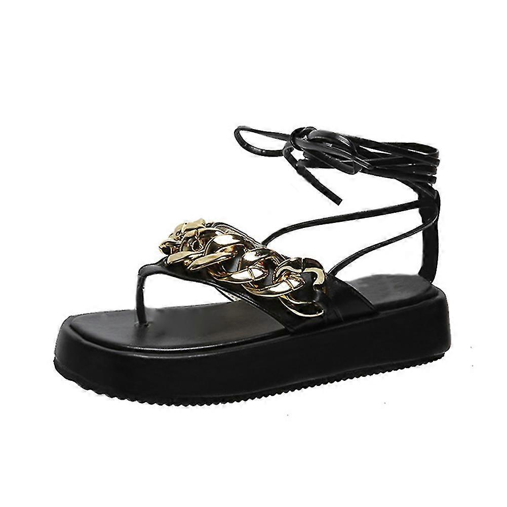 Sandali stringati platform da donna con finiture a catena in metallo alla moda