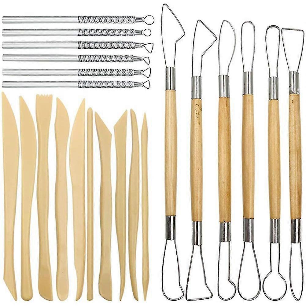 Pottery Clay Sculpting Tools, 22Pcs Wooden Handle Pottery Carving Tools & Metal Scraper & Plastic C