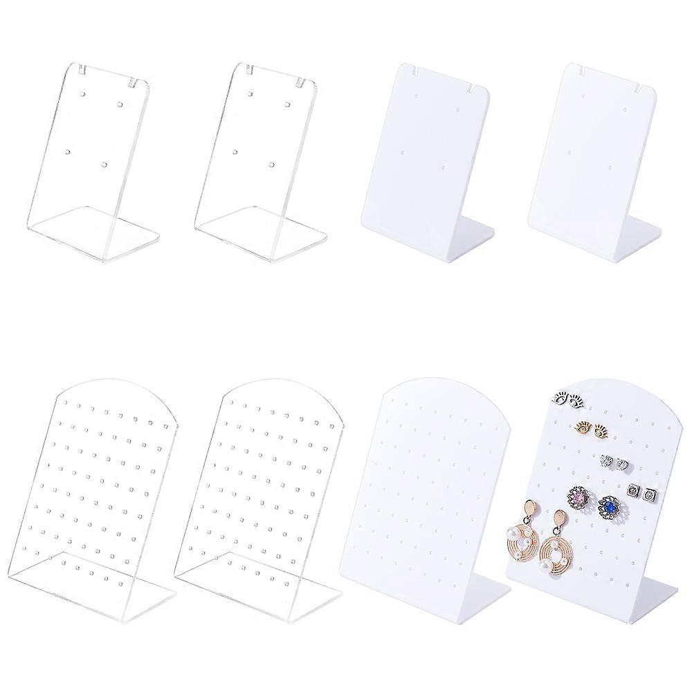 8 pcs Acrylic L Shape Earring Display Board 4 Style (Wihte/Clear-4 Holes/64 Holes) Earring/Ear Stud Display Stand Necklace Earrings Display Holder for