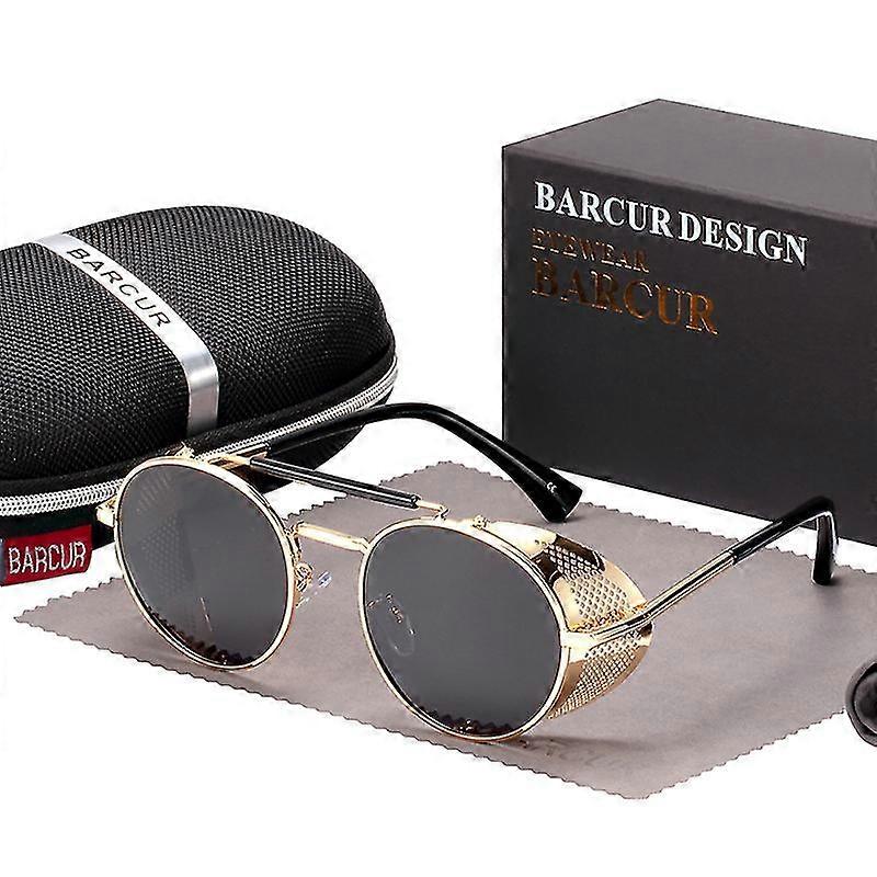 BARCUR Polarisoidut Steampunk pyöreät aurinkolasit Miesten Retro Aurinkolasit Naisille Vintage Style