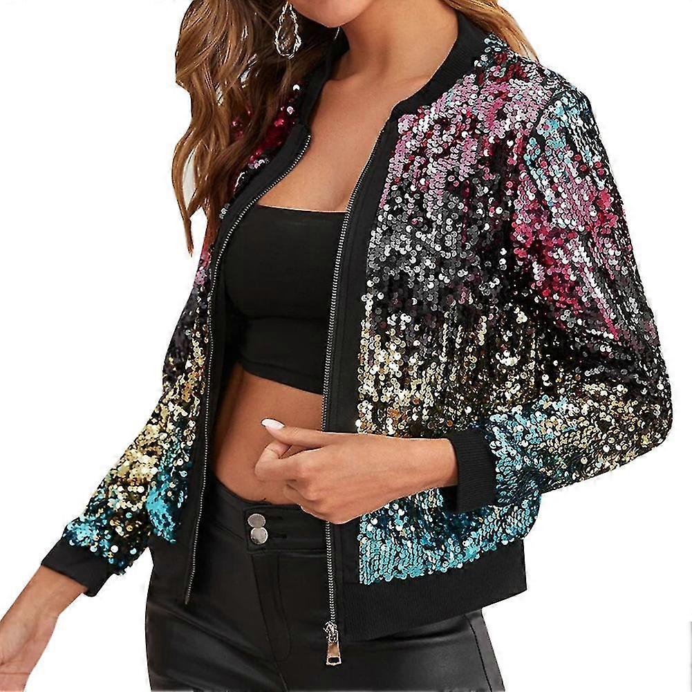 Women's Sequin Panel Multicolor Metallic Style Jacket-MXBC