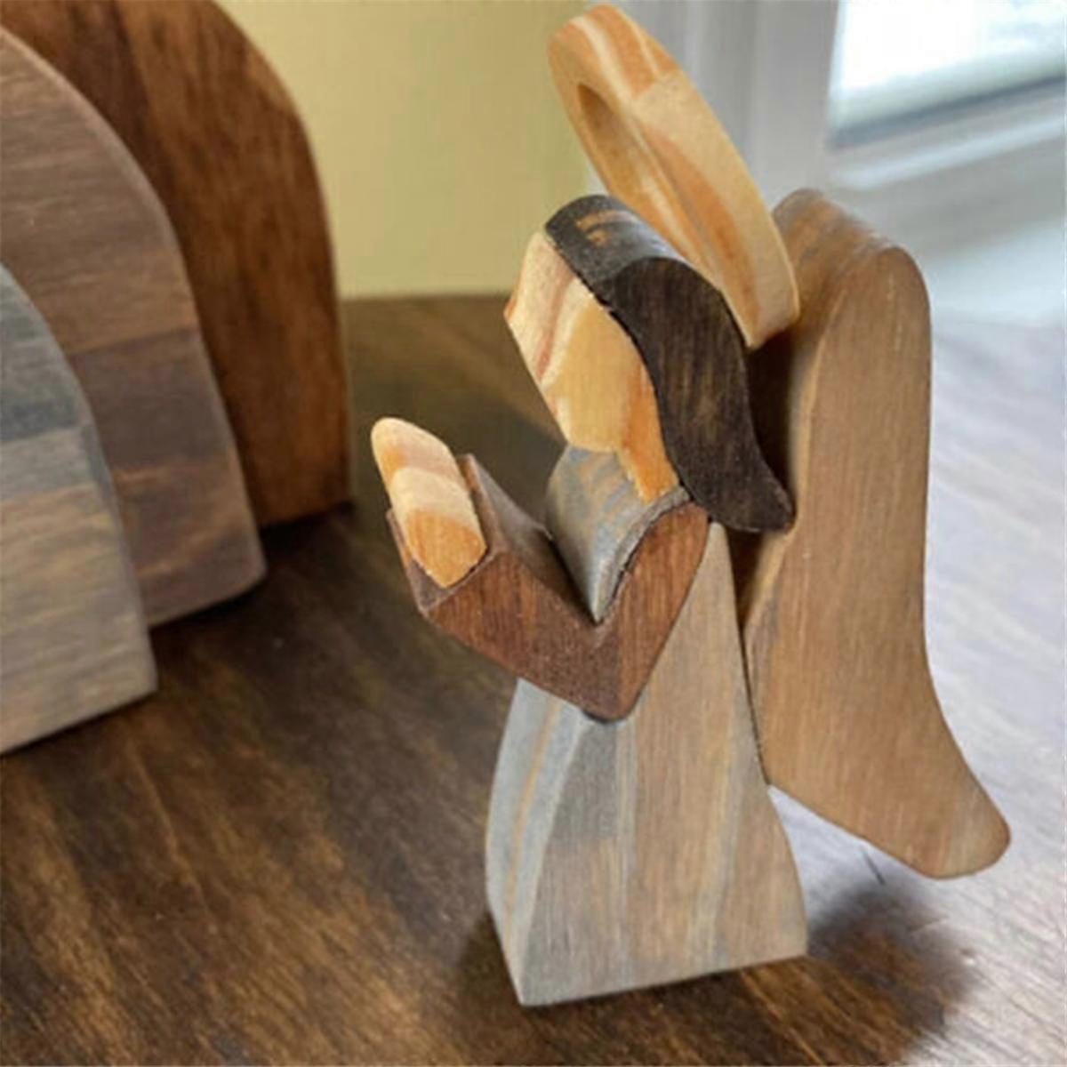 Jesus Statue Decoration Wooden Nativity Statue Set Easter Crafts