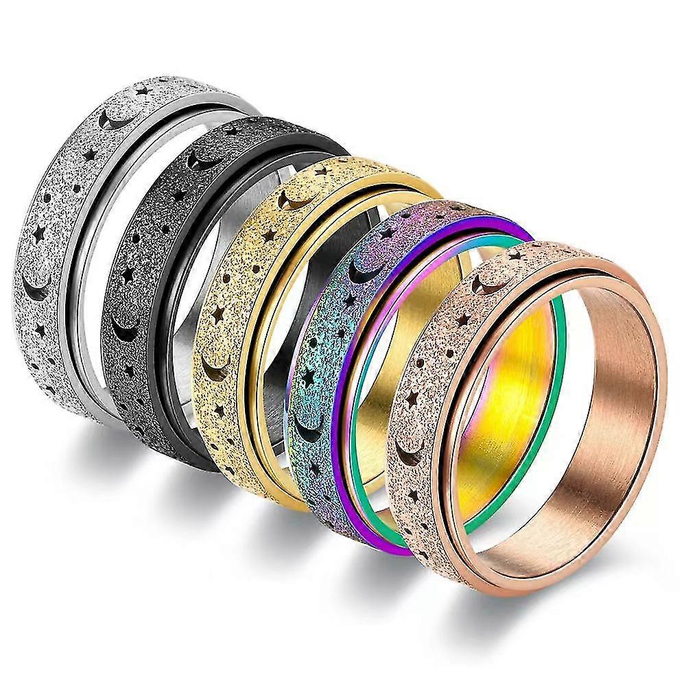 5pcs Fashion New Niche Decompression Rings, Can Rotate The Hollow Star Moon Rotation Ring