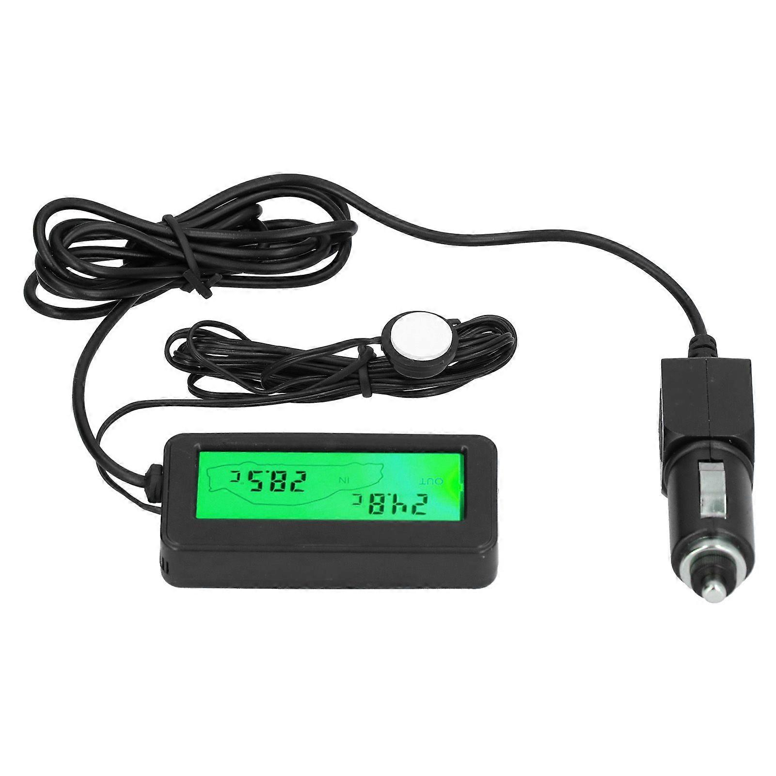 Mini Thermometer Electronic Temperature Meter with LCD Display DC12V for Car Indoor OutdoorGreen