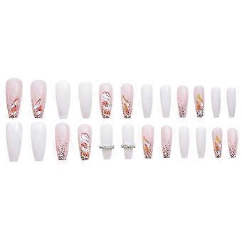 Glossy Pink White Press-on Nails Sweet Charming Réutilisable Faux Ongles Modèles de colle