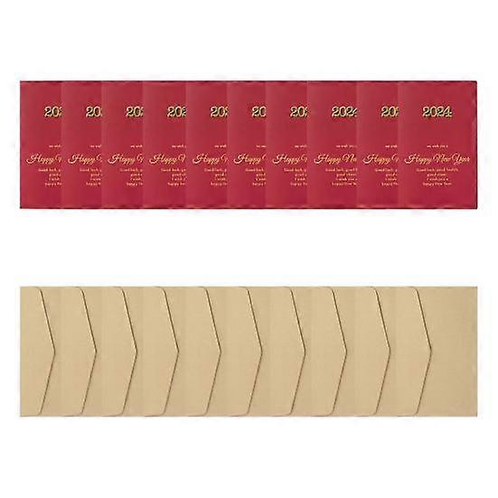 10Pcs Happy New Year Greeting Card with Envelope Vintage Red Elegant Golden Letter Paper Chinese 2024 Year of The Dragon Blessing Card Kit