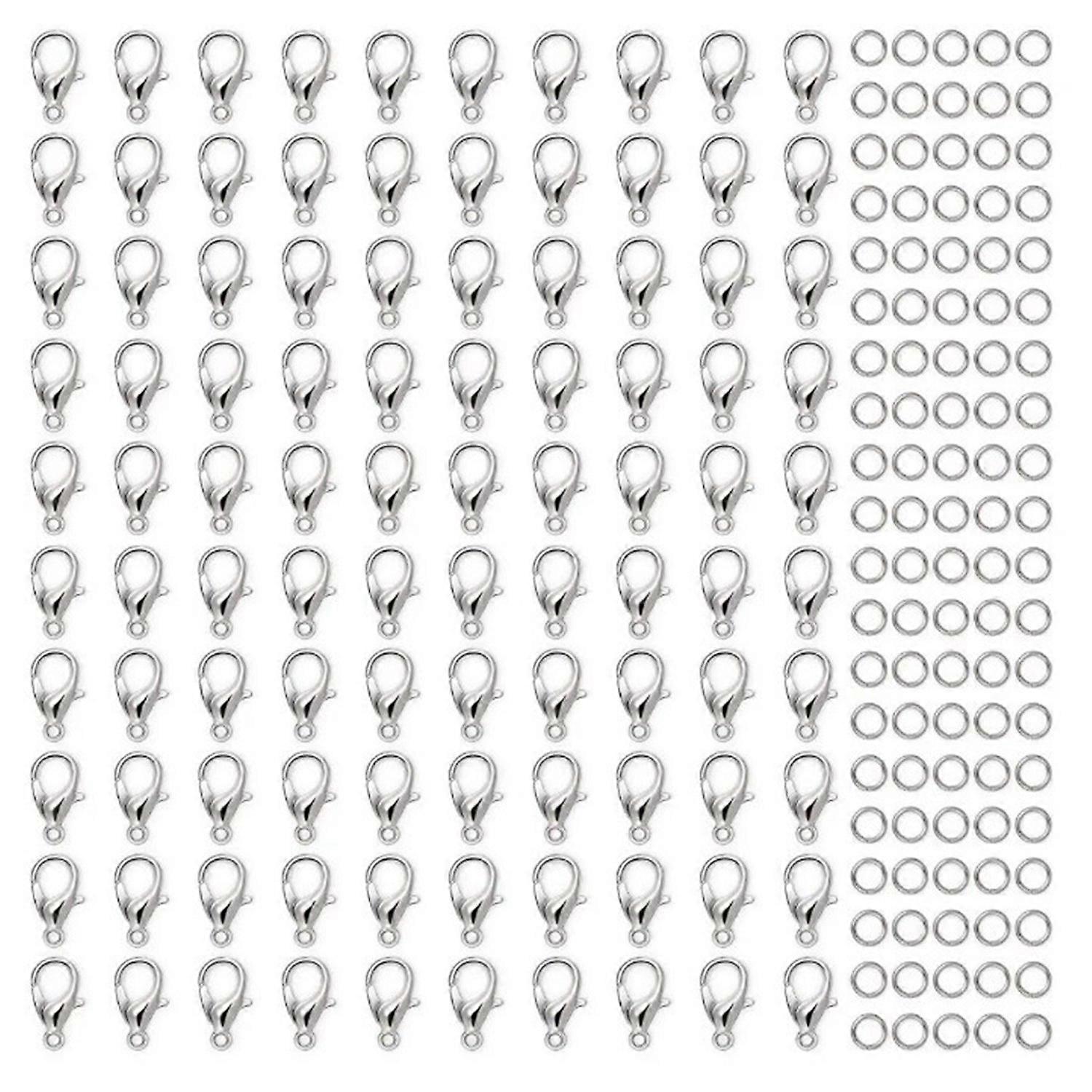 200pcs Necklace Clasp Silver Look Alloy Jewelry Clasps Lobster Clasps Jump Rings for DIY Bracelets
