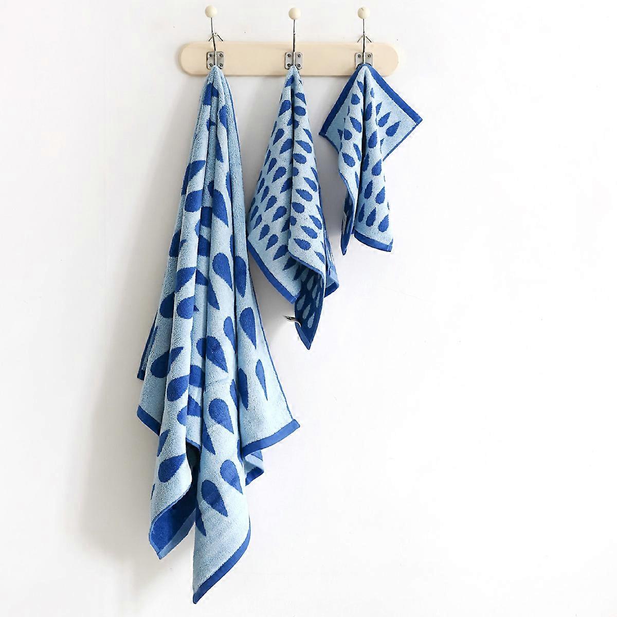 Droplet Bath Towels Set-3-Pieces Hand Towel Cotton Towels Set,Absorbent Towel Sets for Adults, Dark Blue