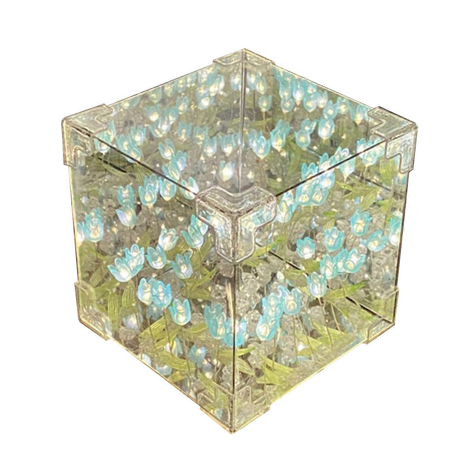 Romance Tulips Night Light DIY Craft Kits Handmade Tulips Flower Square Cube Table Lamp for Home Decors Ambiences Light