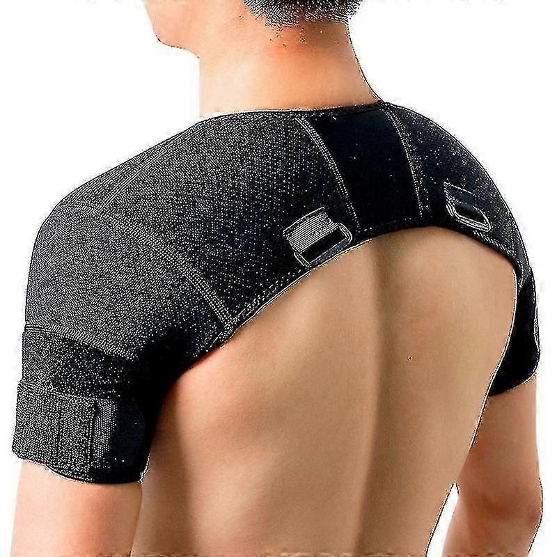 Svart dubbel axelbandage rotatormanschett arm smärtlindring varm terapi för män och kvinnor flexibel