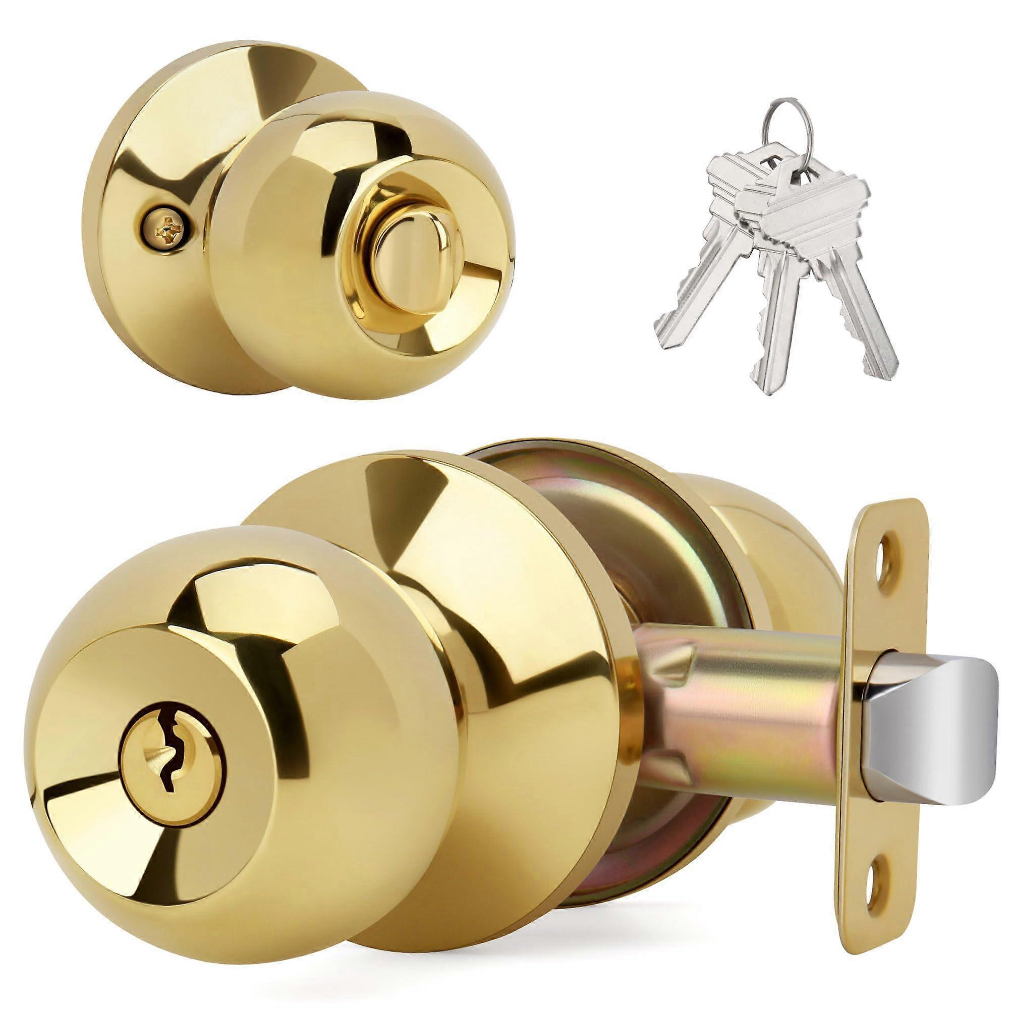 Keyed Entry Ball Door Knob with Heavy-Duty Brass Lock and Keys, Secure Home Entry Hardware, Adjustable Fit