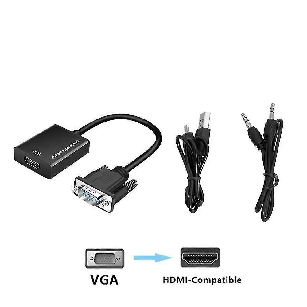 1080P HD VGA إلى HDMI محول محول كابل مع 3.5 مم إخراج صوت ذكر VGA إلى أنثى محول HDMI لجهاز الكمبيوتر المحمول إلى جهاز عرض HDTV