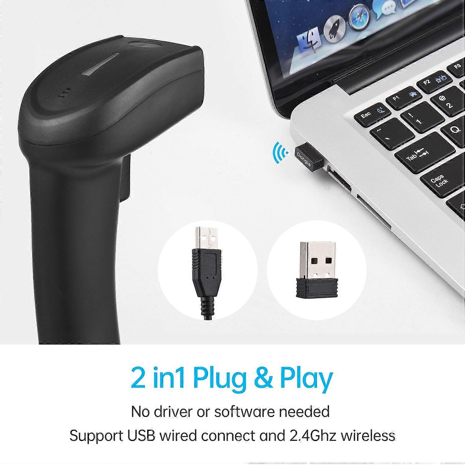 2D Wireless 2.4G Barcode Scanner Handheld USB Wired 1D Bar Code Reader Manual Trigger 640*480 CMOS S