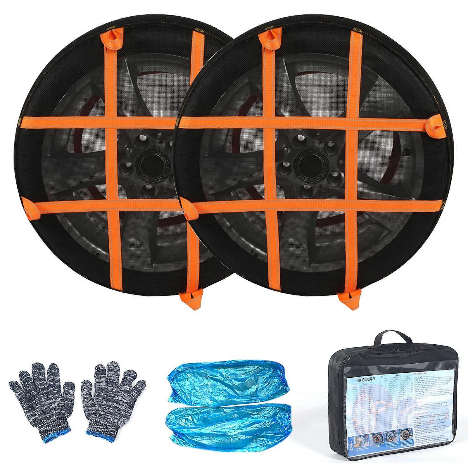 2pcs Automotive Snow Socks for Tires Snow Socks for Tires 360 Surround Tires Not Damaging Tire Hub Reflective Warning Design Super Strong Low-temperat