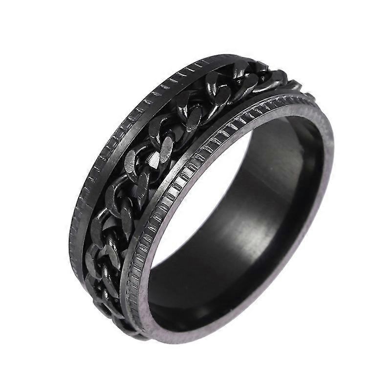 2 PCS Men Stainless Steel Embossed Turnable Chain Rings