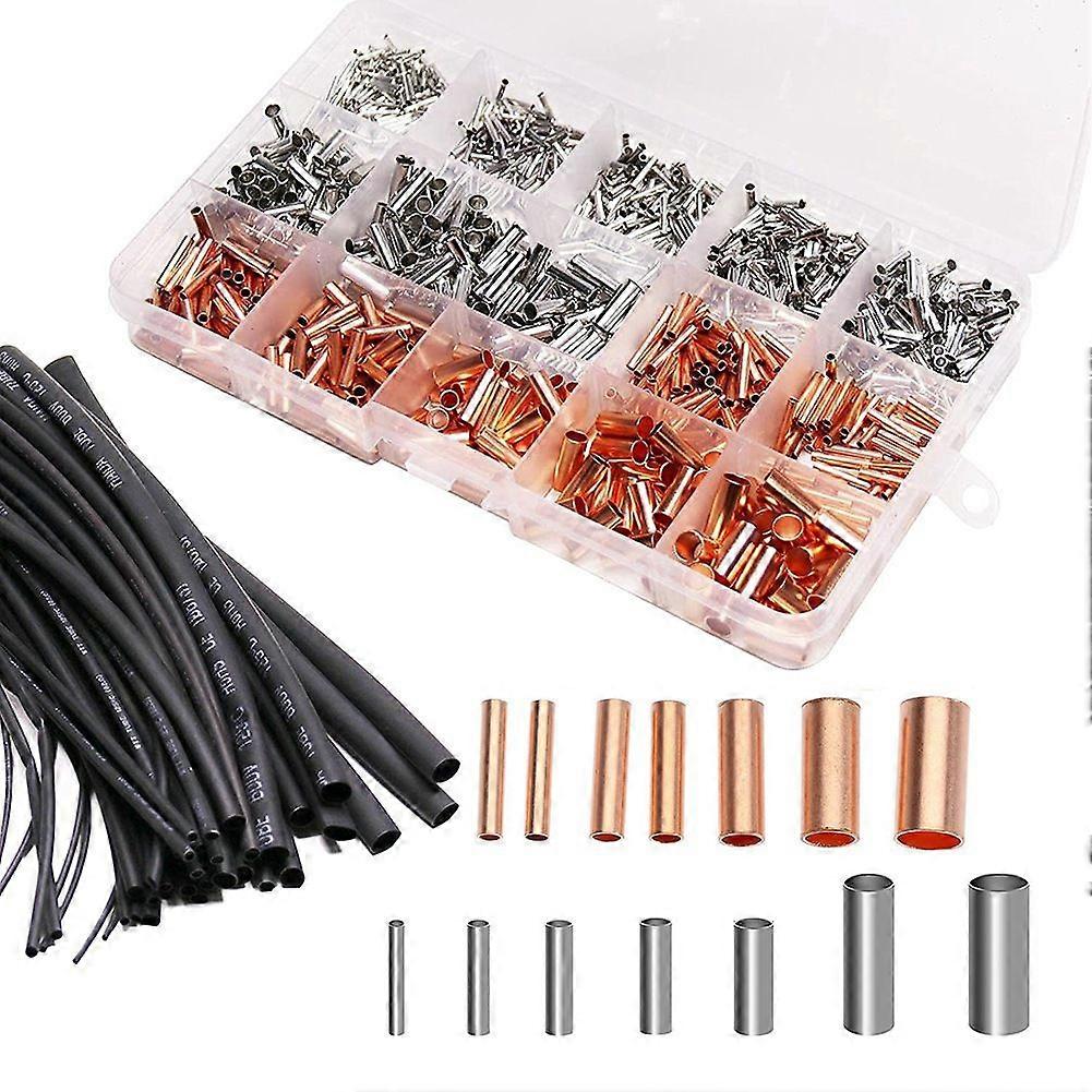 970Pcs Wire Ferrules Kit Tinned Copper Crimp Connector Electrical Cable Pin Cord Terminal Kit with Heat Shrink Tubing