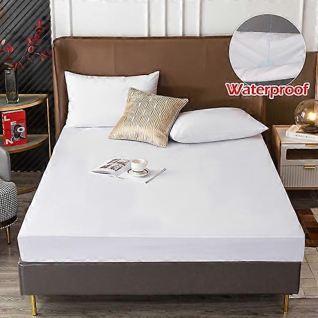 Solid Waterproof Mattress Cover Protector Elastic Band Sanding Breathable Anti -Mite Bed Cover Mattresses Queen King For Home