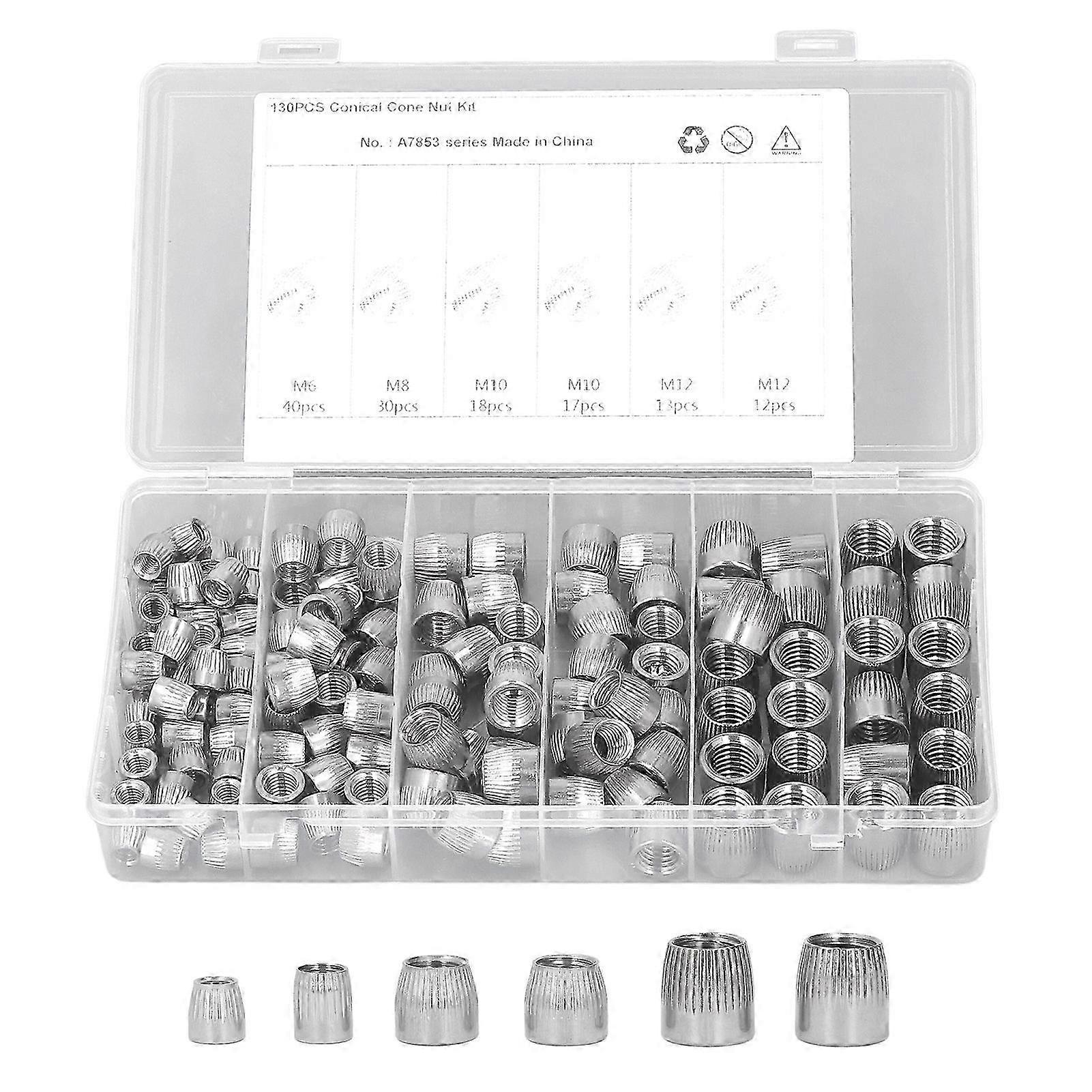 130Pcs Threaded Insert 4 Types Stainless Steel Knurled Nut Assortment for Car Machine