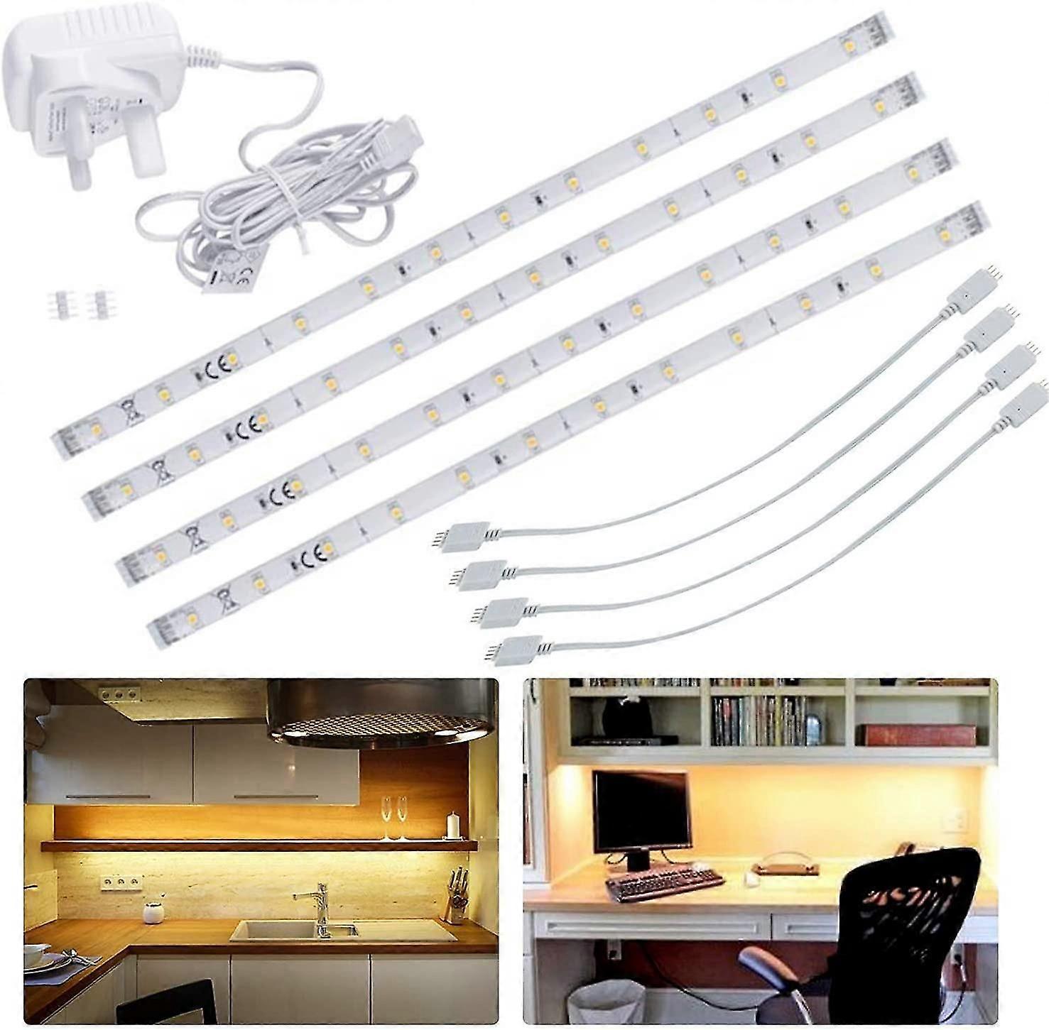 Led Under Kitchen Cupboard/cabinet Strip Lights, Linkable Plug In Light Bars For Shelf Closet Showcase Bedside Under Counter (warm White, 4 X 30cm)