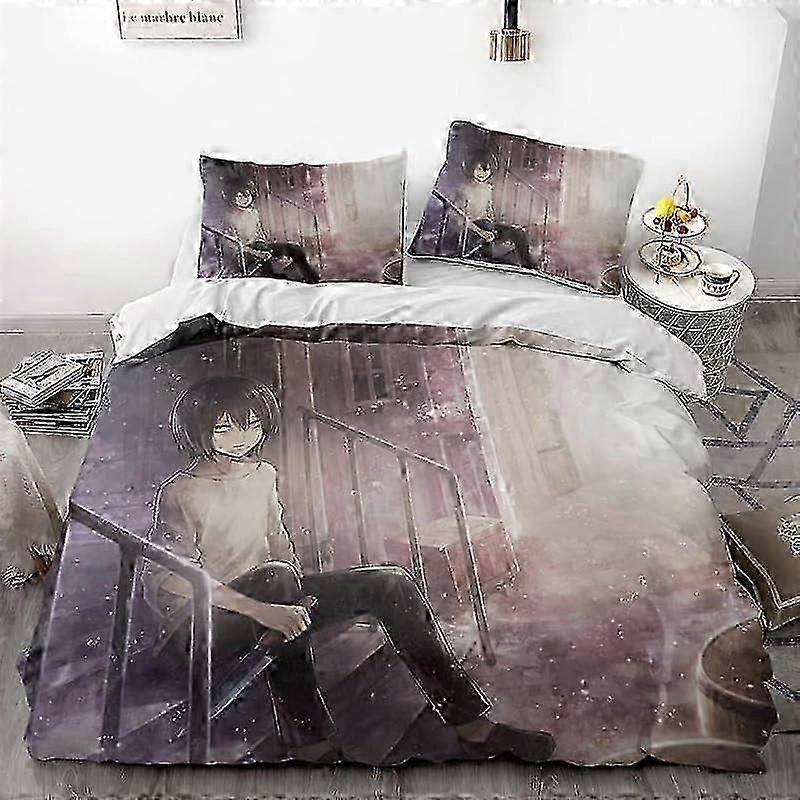 v982 Lençóis ATTK ON TITAN Conjunto de Cama - Confortável e LeveConjunto de Cama de Desenho Animado de 3 Peças (Disponível em Vários Tamanhos) (1 Capa de Edredom e 2
