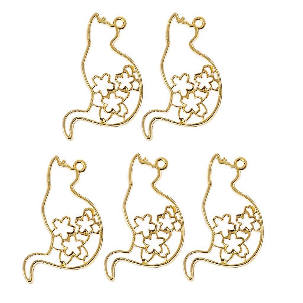5 Pcs Exquisite Hollow for Cat Pendants Metal Frame Charm with Loop Epoxy Resin Supplies Cute Alloy Open Back Bezel Pend
