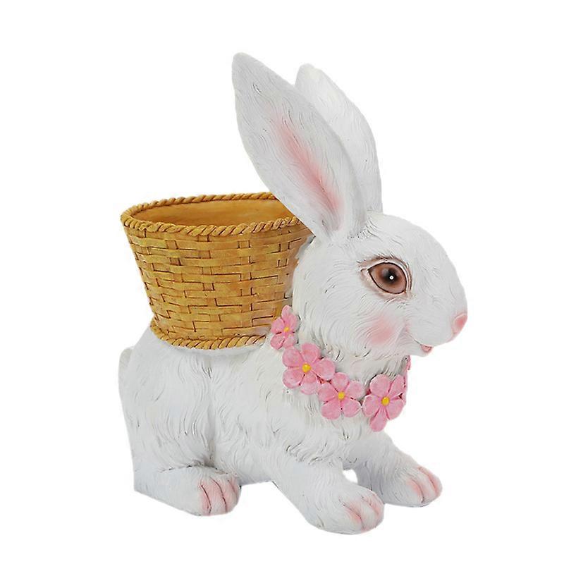 Flowerpot Resin Process Rabbit Ornament with Back Basket Outdoor Decoration for Courtyard Garden