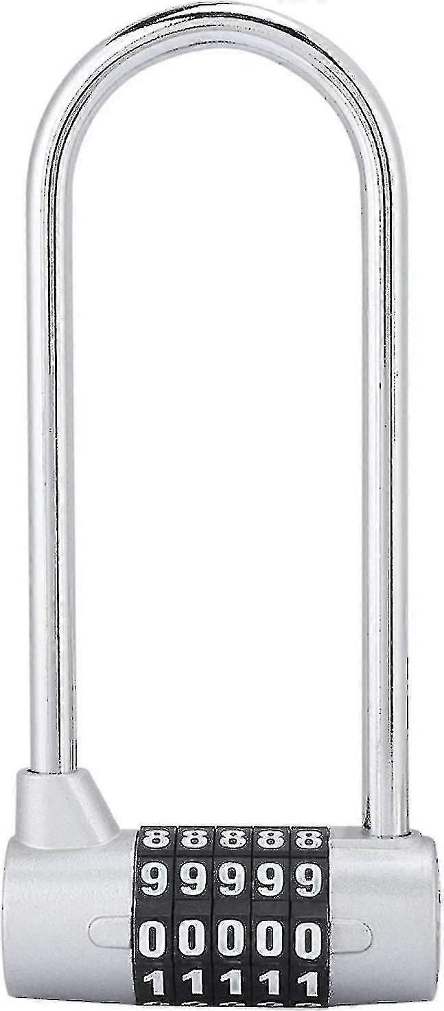 5 Digit Combination Padlock Alloy Safety U Shaped Code Lock Extra Long Locker Lock With Code Lock(silver)