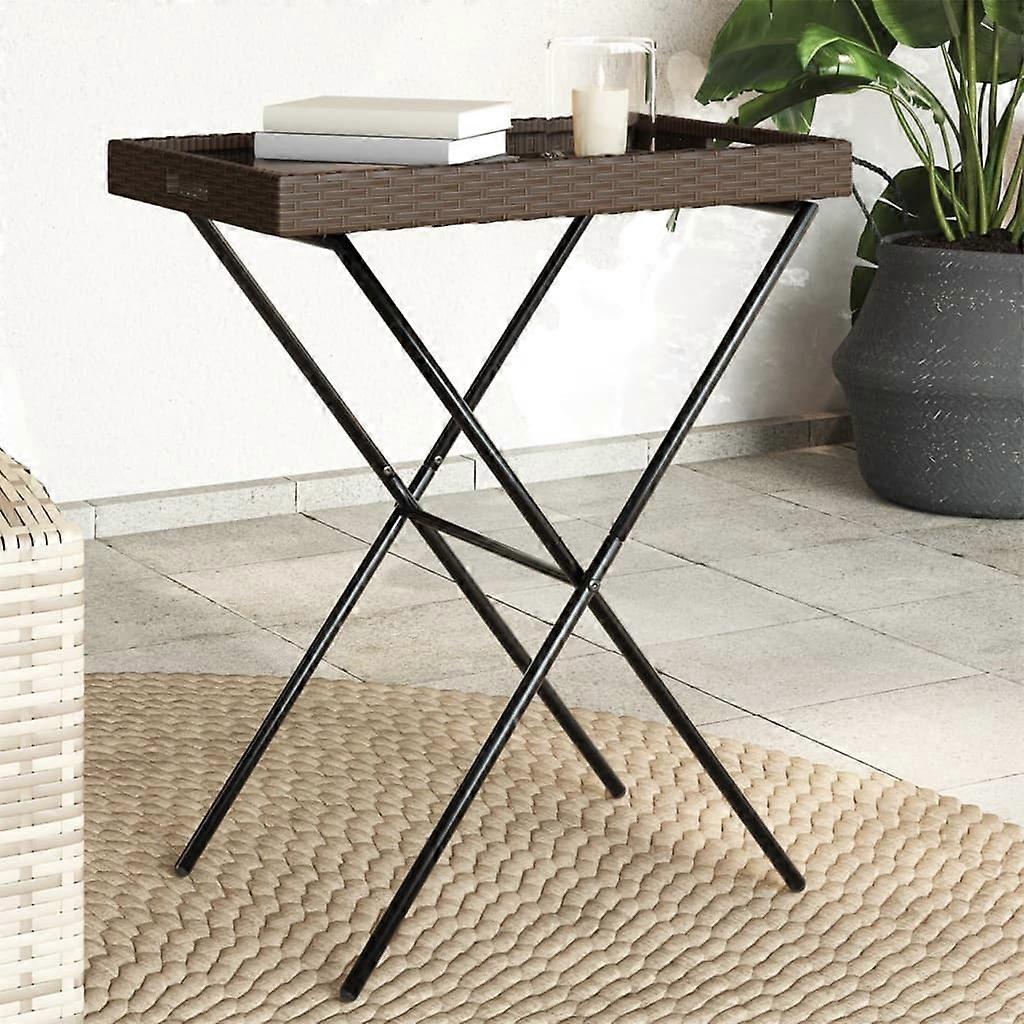 Tray Table Foldable Brown 65x40x75 cm Poly Rattan