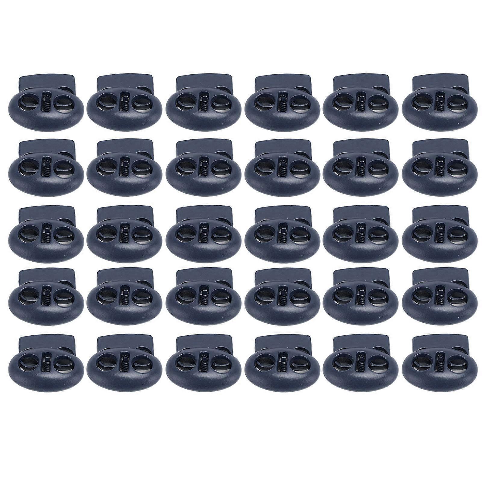 30pcs Metal Cord Lock End Toggle Double Hole Spring Stopper Fastener Slider Toggles End for Drawstrings Shoelaces Backpack Bags Dark Blue