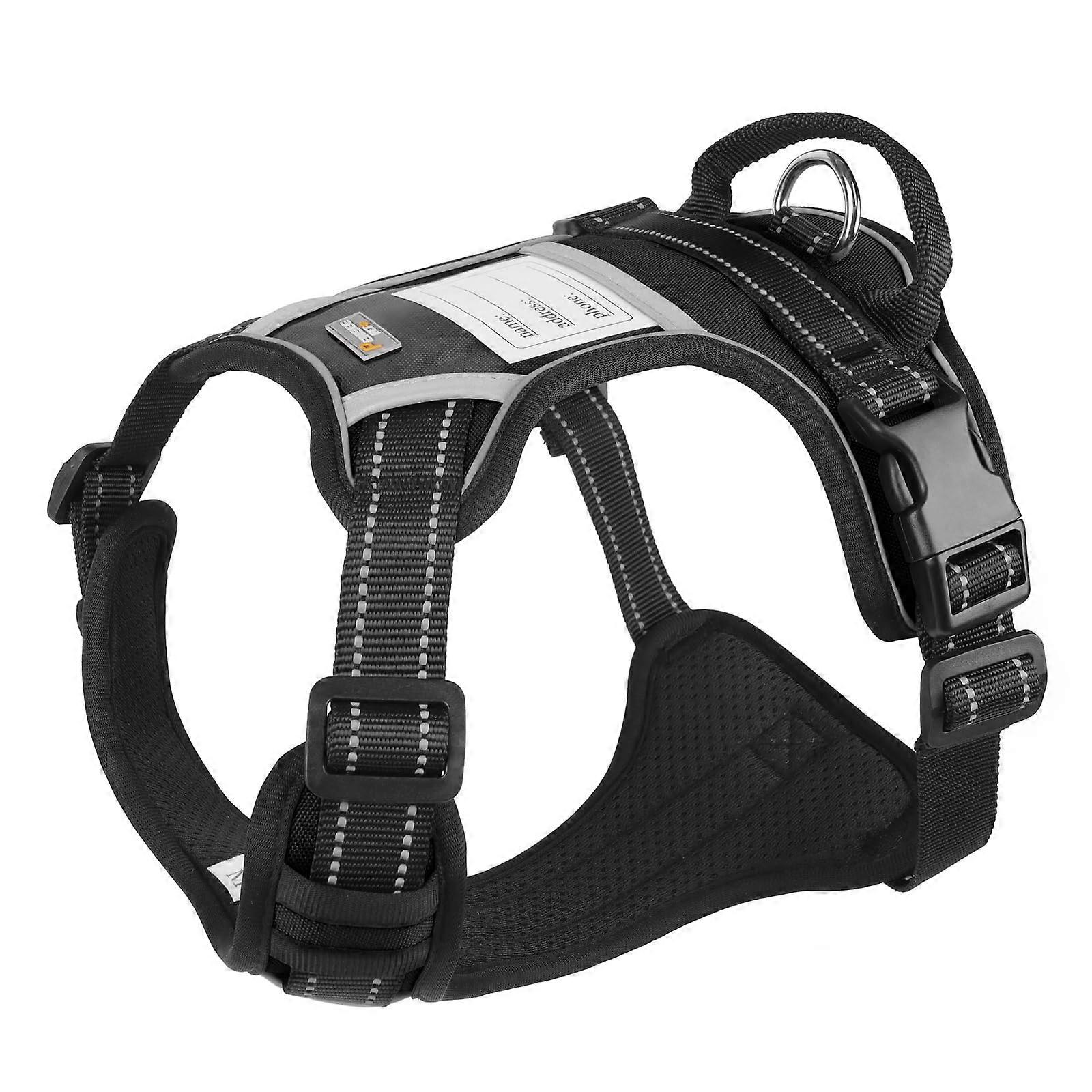 Dog Harness No Pull Adjustable Soft Padded Vest for Small Dogs, Reflective Oxford with 2 Leash Clips and Control Handle, Black, Size S