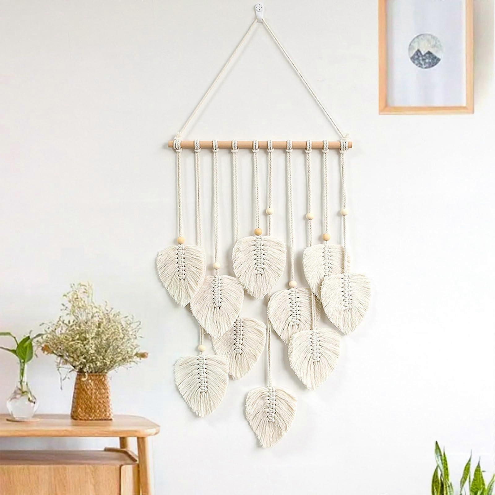 Macrame Wall Hanging Woven Tapestry Boho Chic Home Decor Modern Handmade Leaf Feather Tapestry for Nursery 40cm90cm