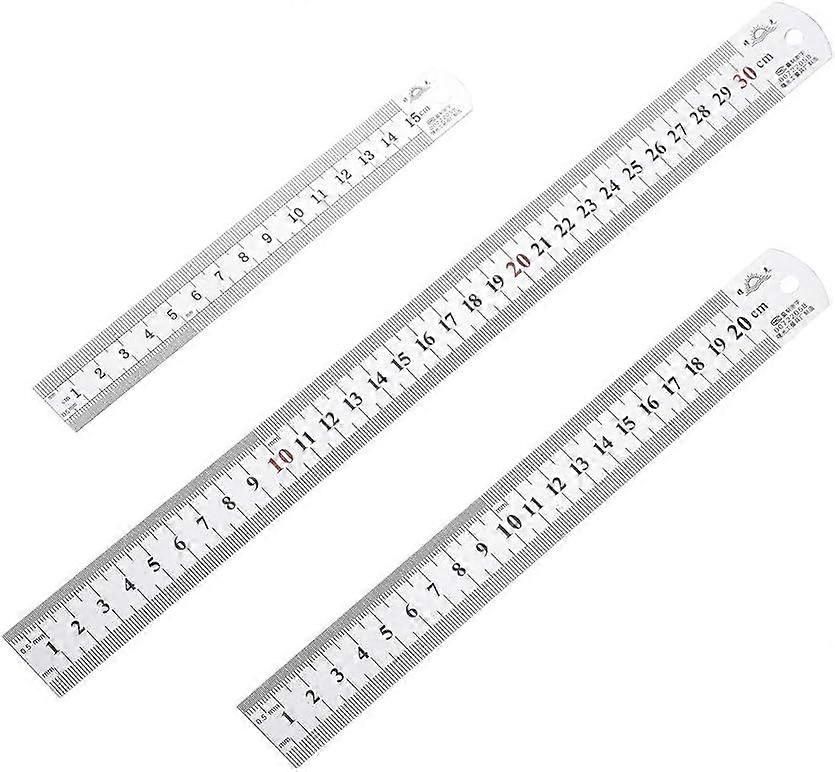 Stainless Steel Ruler Set - Double-Sided Scale Measuring Tools (15cm/20cm/30cm)