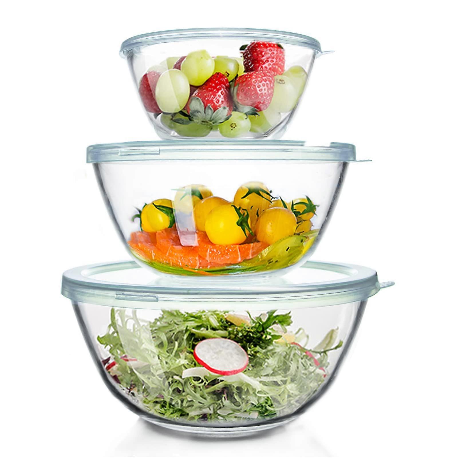 3 Set Large Glass Mixing Bowls for Cooking and Baking, Durable Kitchen Bowls, Clear Kitchenware, Heat Resistant