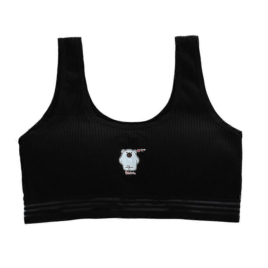 البلوغ الفتيات الصغار القطن الرياضة التدريب حمالة الصدر الكرتون الدب طباعة مضلع Bralette تنفس شبكة مبطنة سترة ملابس داخلية أسود
