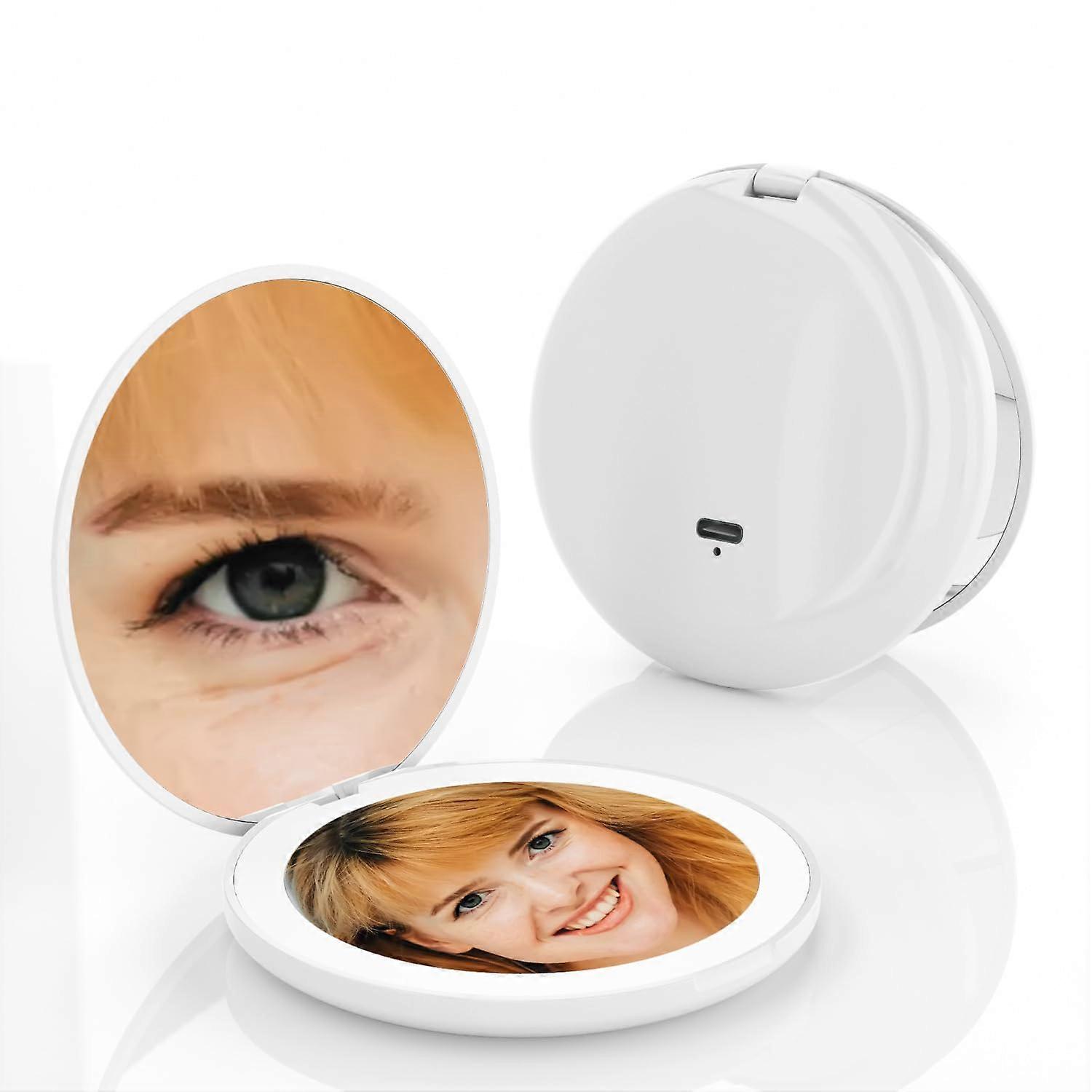 Mini Makeup Mirror Compact Pocket with 10x Magnification, Double-Sided, USB Rechargeable, LED Lighted Travel Mirror
