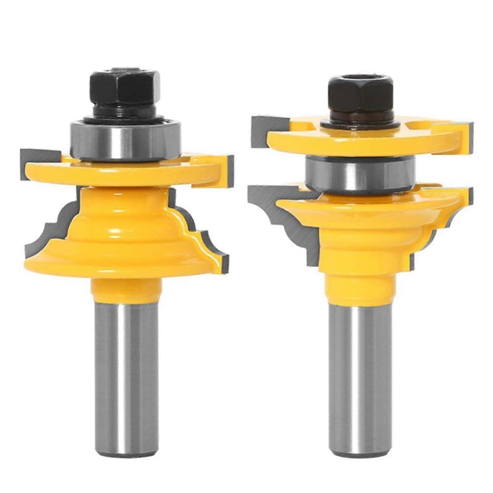 Xianglaa-Router bit, 2pcs Woodwork Door Round Corner Rail Stile Router Bit Tenon Milling Cutter 12mm 1/2' Shank, (Cutting Edge Length : 12mm Shank)