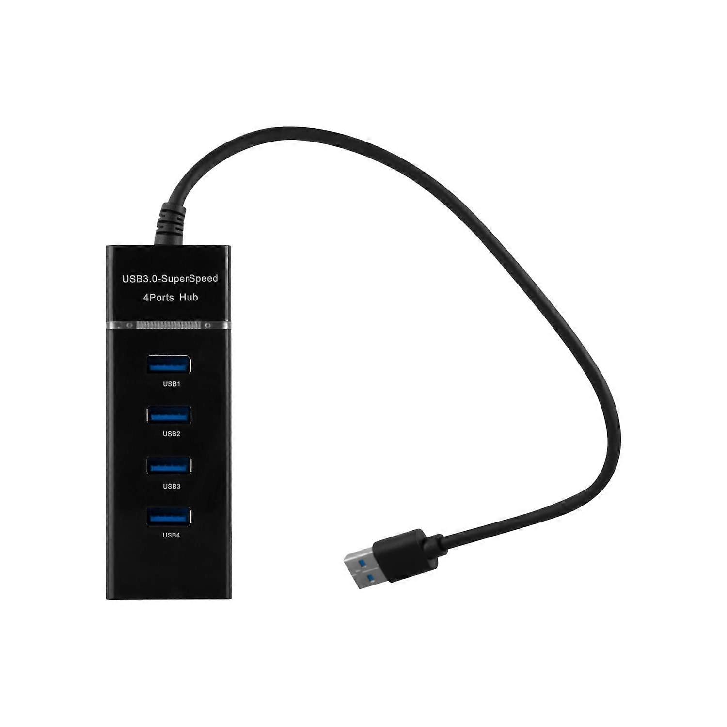 4-Port USB 3.0 Hub with Plug and Play, USB Plug, Socket, and Power Supply - Multi-Interface Compatibility for Devices