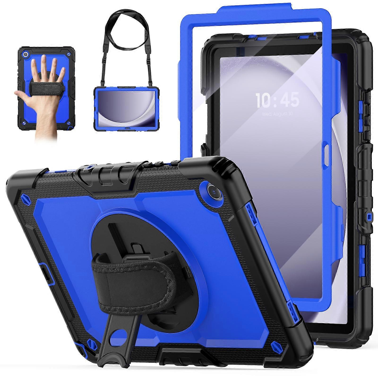 Case for Samsung Galaxy Tab A9+/A9 Plus 5G Tablet 11 Inch with Screen Protector, 360 Rotating Hand Strap, Blue/Black