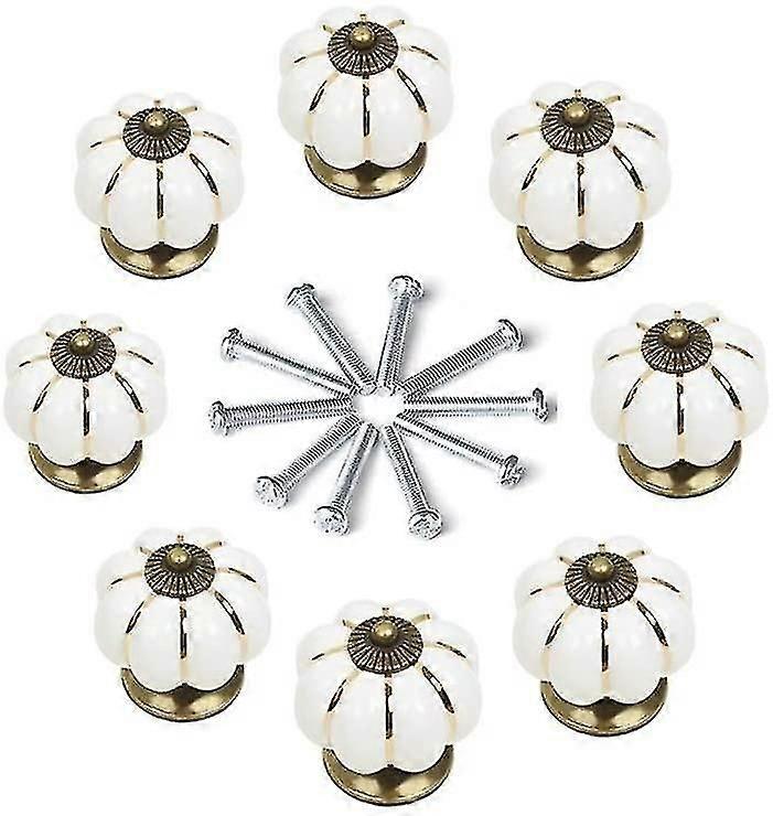 Set Of 8 Round -sd Ceramic Door Knobs With Screws For Cabinet