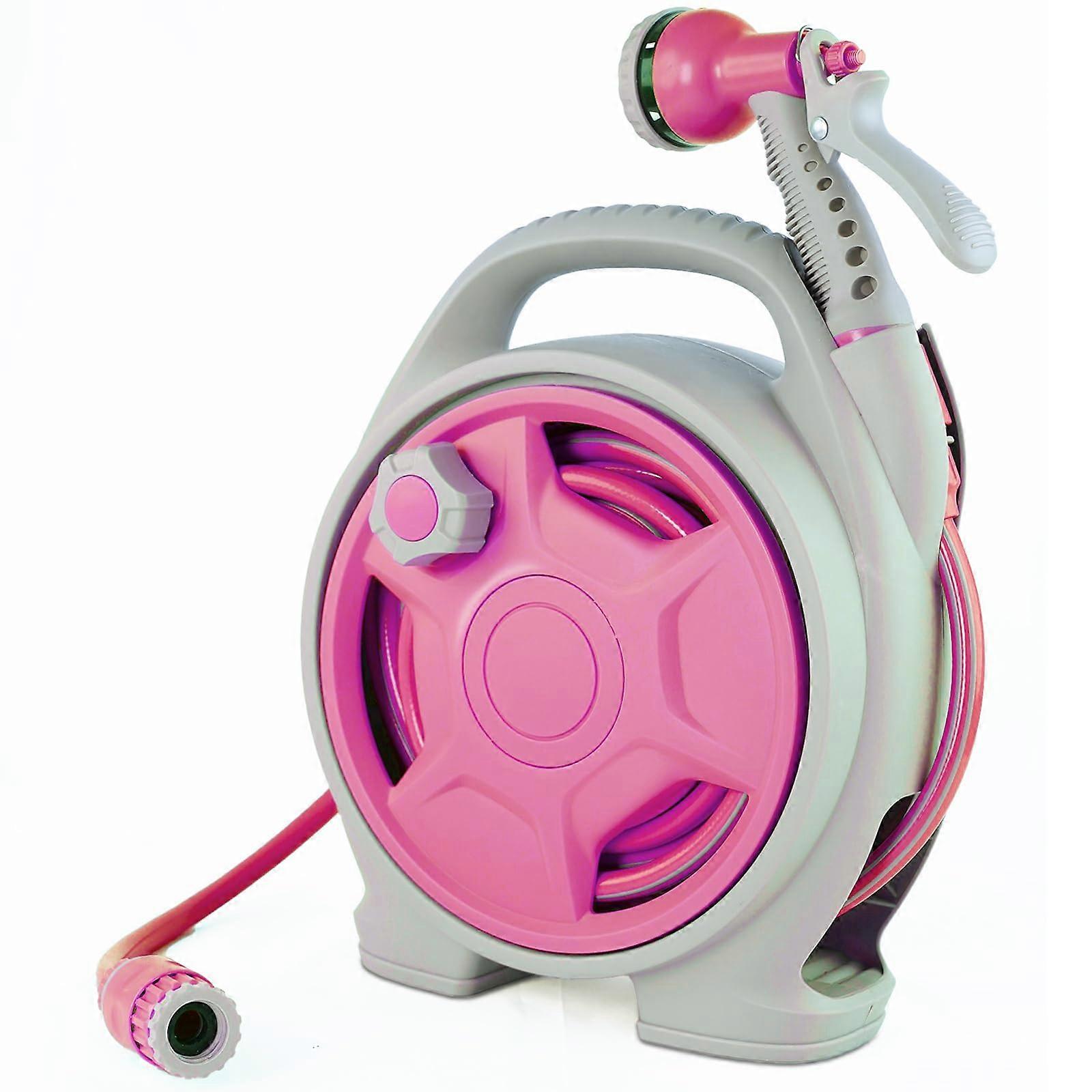 Hose Reel, 50FT Garden Hose Reel for Outside, with 6 Patterns Spray Nozzle